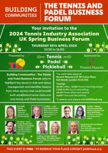 2024 Tennis Industry Association UK Spring Business Forum flyer
